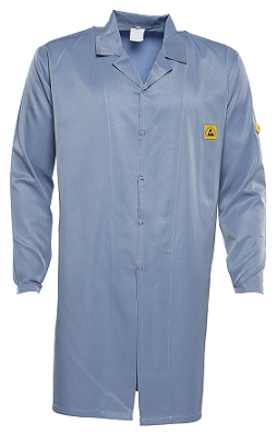 Antistatic Esd logo Long Sleeve Smock Snap Buttons velcro blue