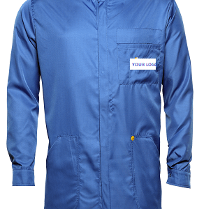 Antistatic Esd Long Sleeve Smock Snap Button Blue